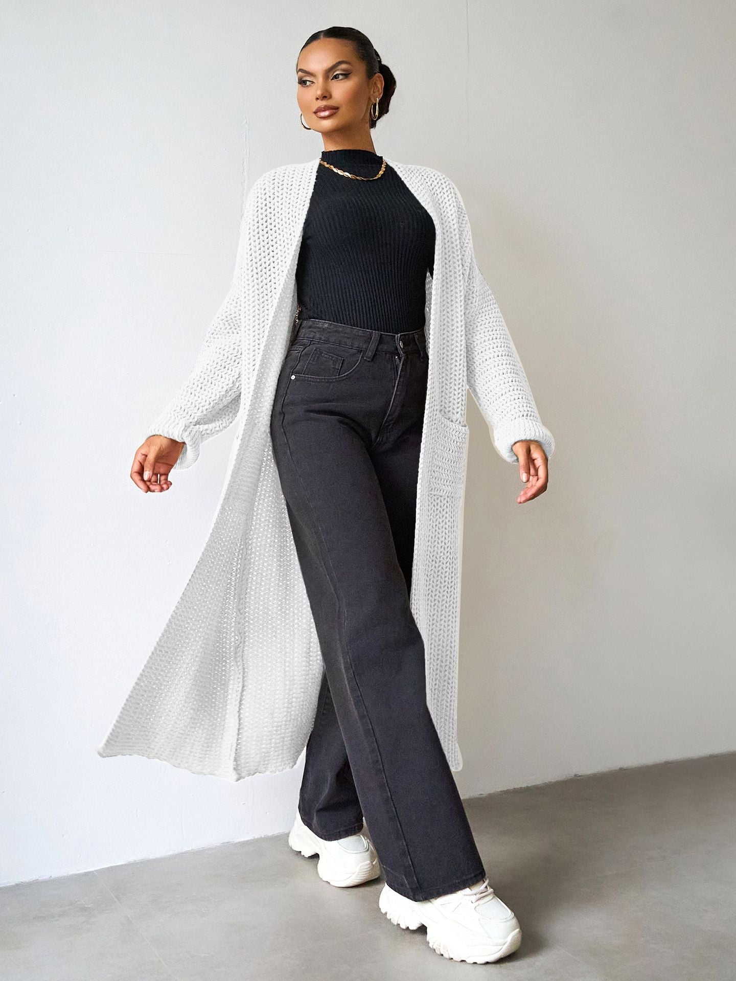 Women's Autumn Winter Casual Loose Coat Women's Long Knitting Cardigan Sweater 3