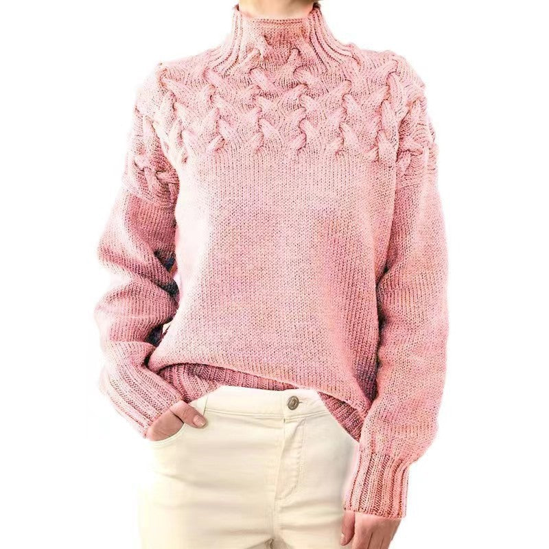 Autumn winter long-sleeved high-collar solid color knitting sweater women's pullover top 22