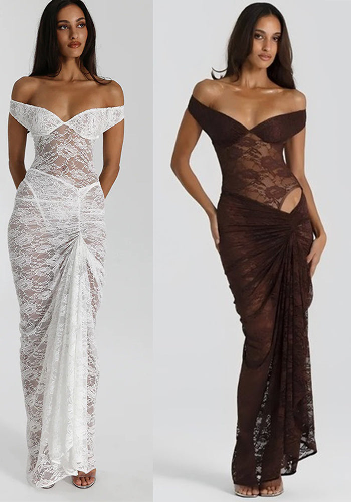 Women Strapless Backless Lace Bodysuit and Skirt Two-Piece Set