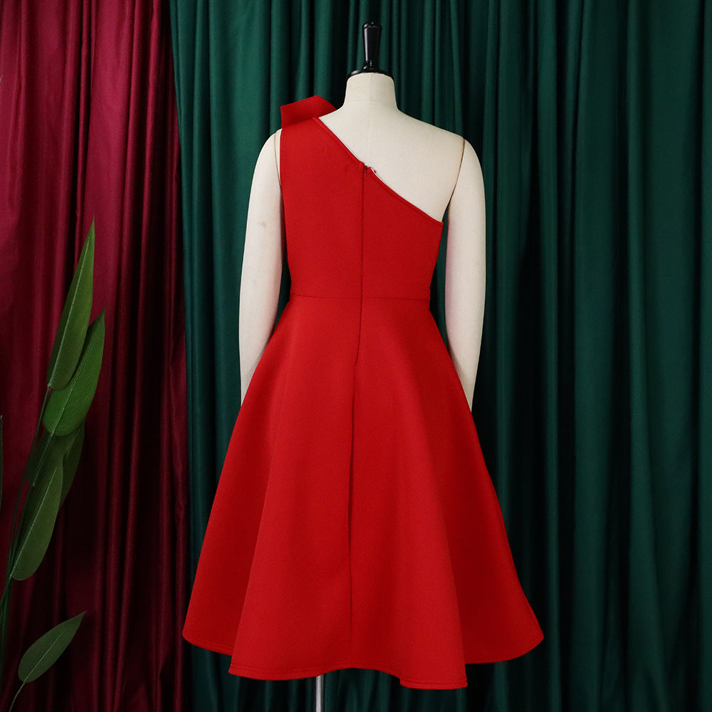 Plus Size Women Solid Sexy Pleated Formal Party Dress 41