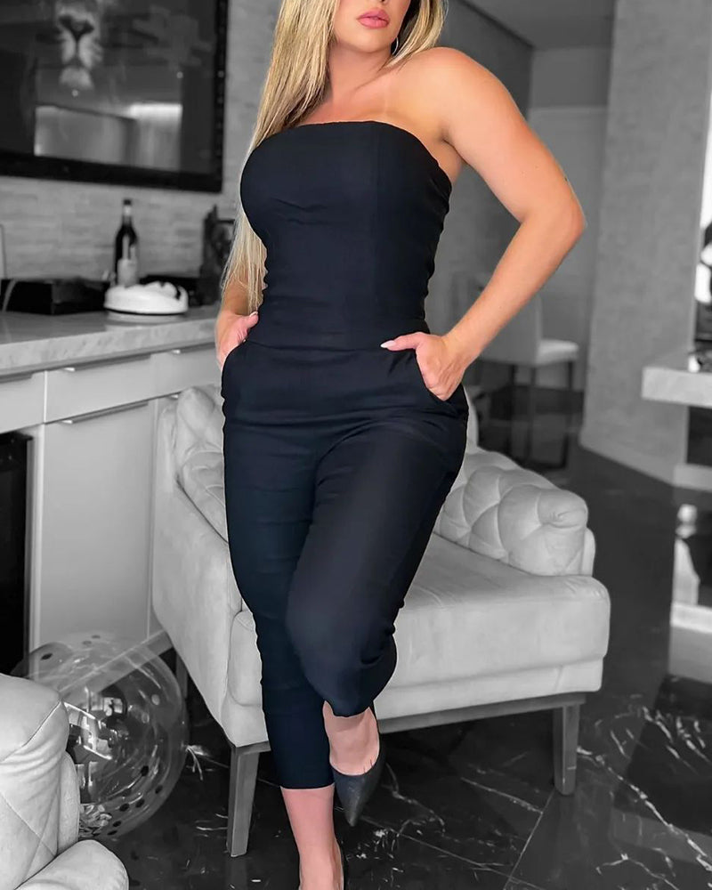 Chic Women'S Black Sexy Strapless Tight Fitting Jumpsuit 3