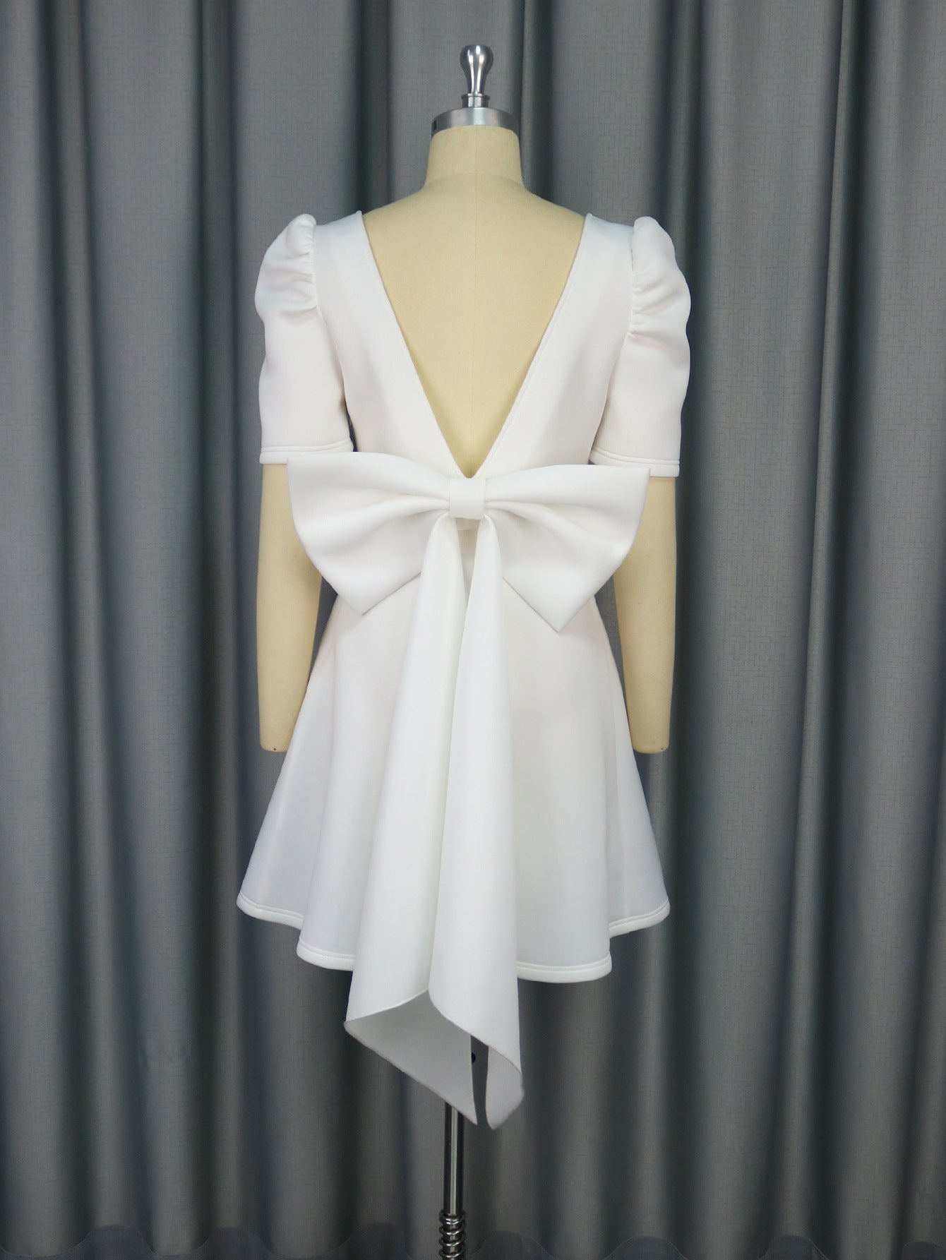 Women Summer Elegant Square Neck Party Formal Party Bowknot Backless Dress 7