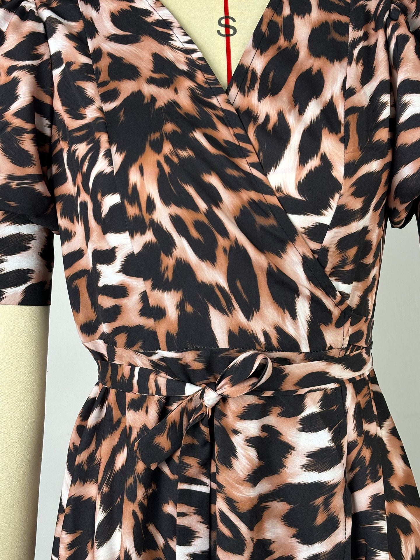 Women V-Neck Lace Leopard Princess Sleeve Dress 9