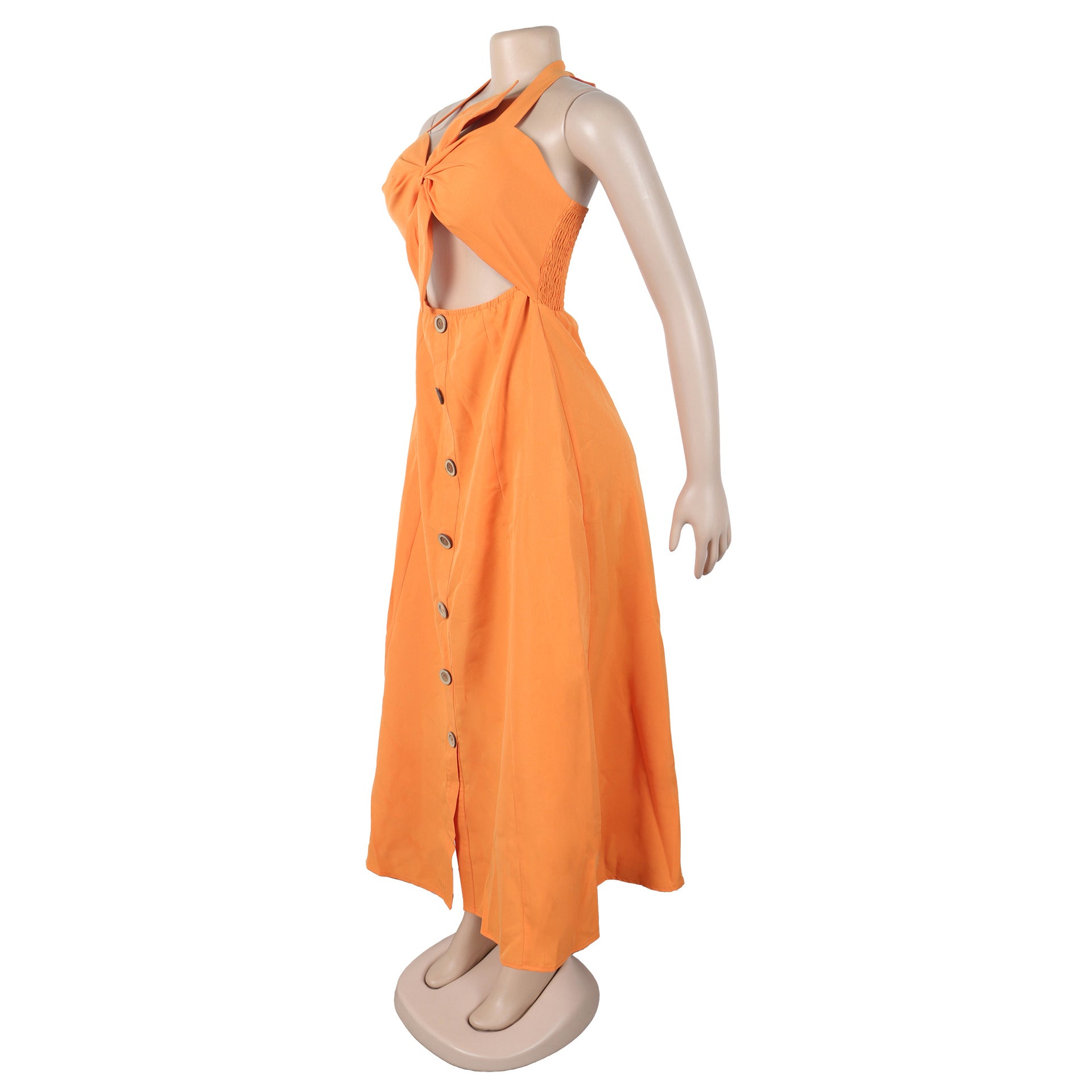 Women Elegant Career Solid Knot Halter Neck Lace-Up Dress 10