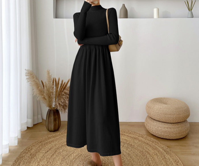 Autumn and winter women's trendy Elegant half turtleneck long sleeve Basic Knitting sweater dress 16