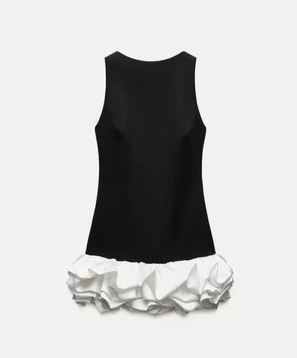 Women's Fashionable White Sleeveless Short Ruffle Dress 6