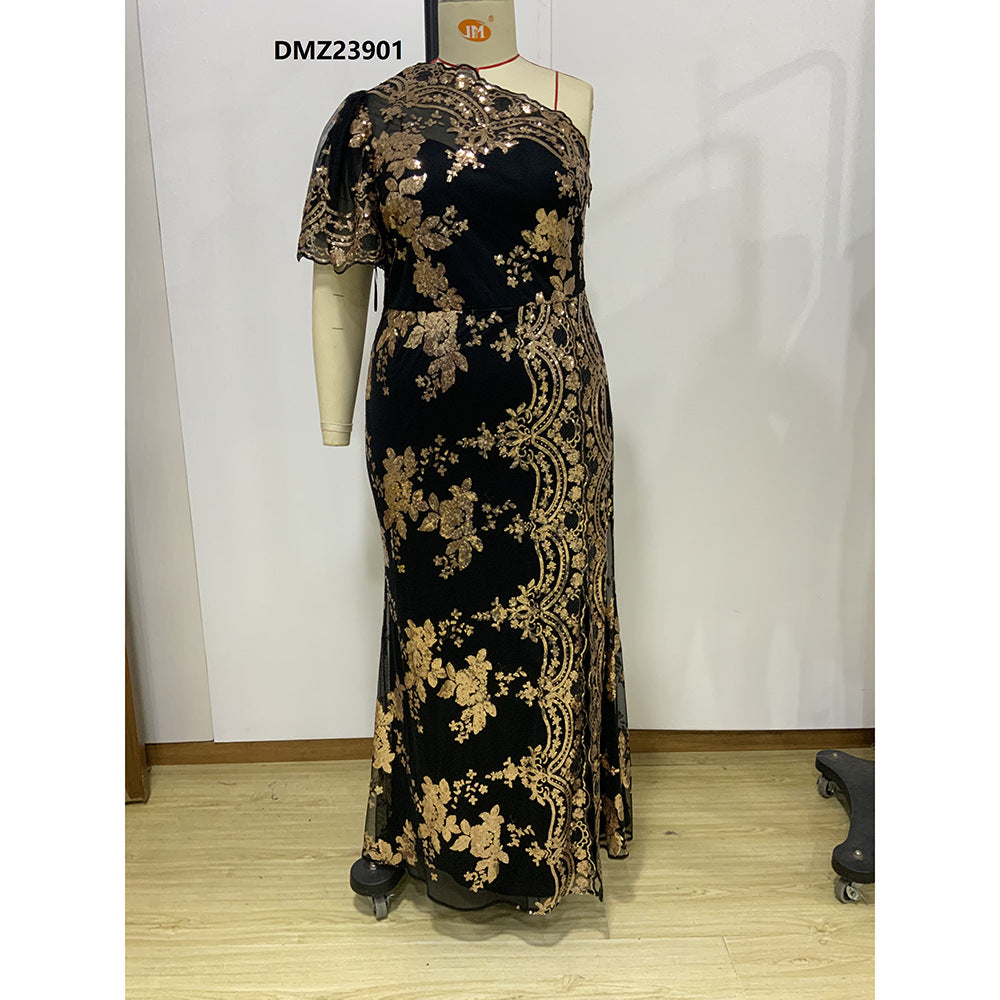 Early Spring Fashion Sexy Slim Sequin Embroidery Plus Size Formal Party Dress 9
