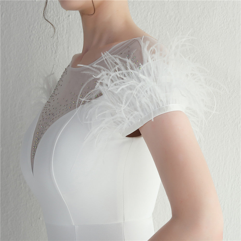 Mesh Beaded + Embellished Feather Star Red Carpet Long Evening Gown 60