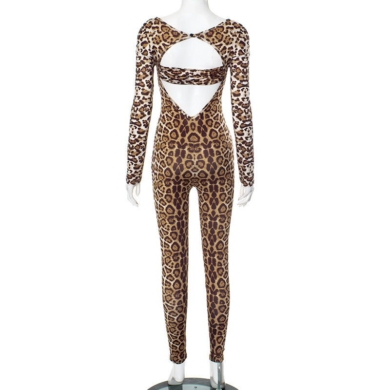 Fashion Sexy Trend Leopard Print Long Sleeve Slim Jumpsuit 6