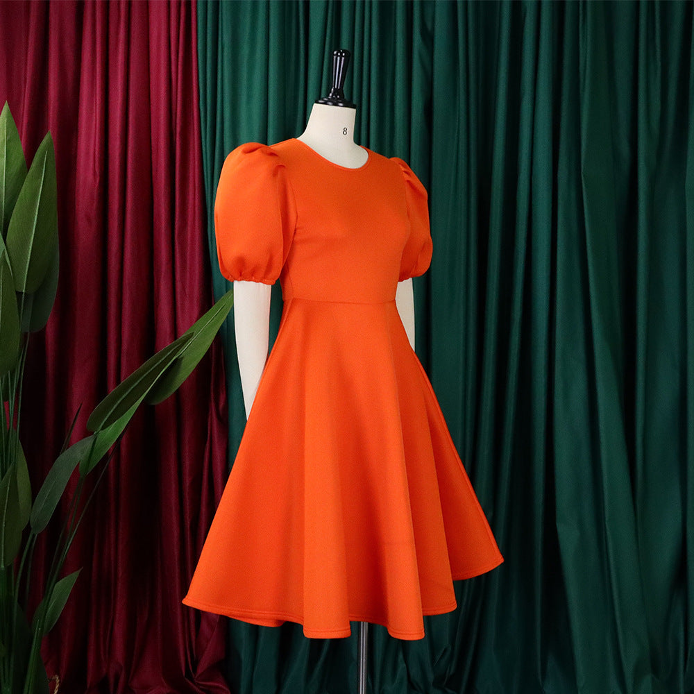 Women Round Neck Puff Sleeve Dress 50