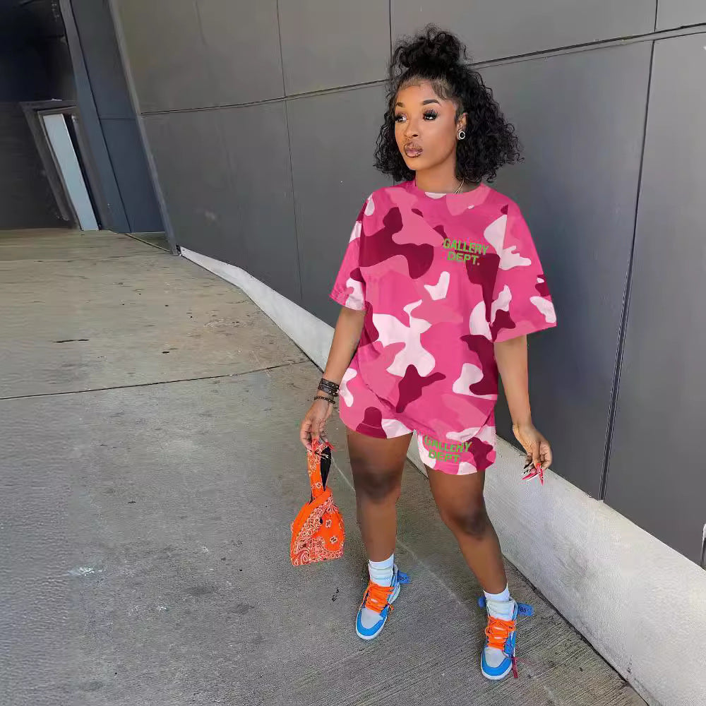 Summer Casual Round Neck Loose Sporty Two Piece Shorts Set 4