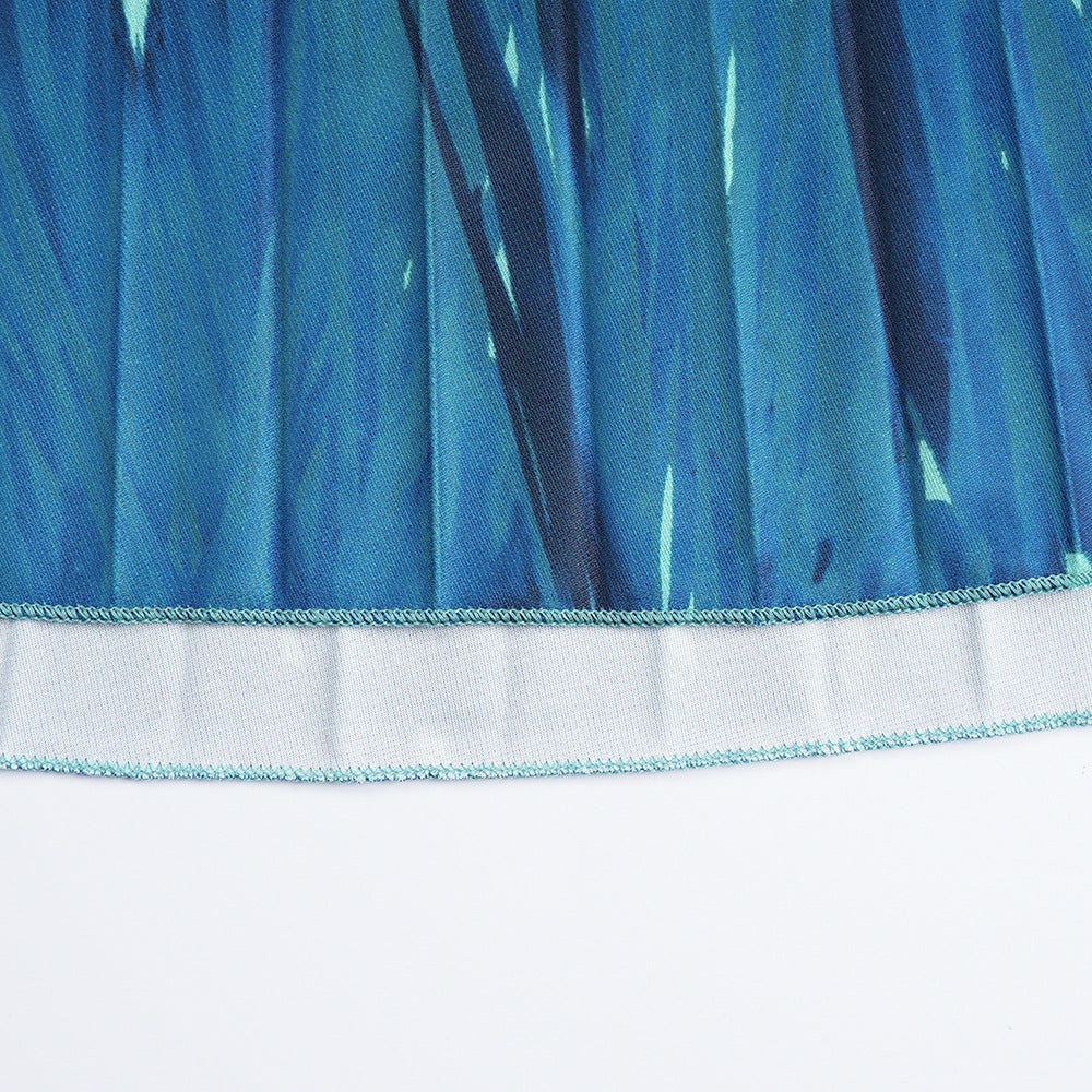 Plus Size African Dress Women High Waist Fashion Round Neck Printed Pleated Dress 24