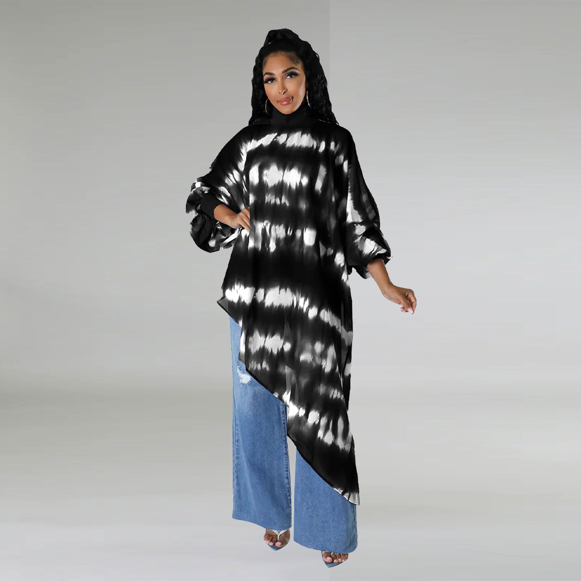 Sexy Casual Print Long Sleeve Irregular Loose Dress 3