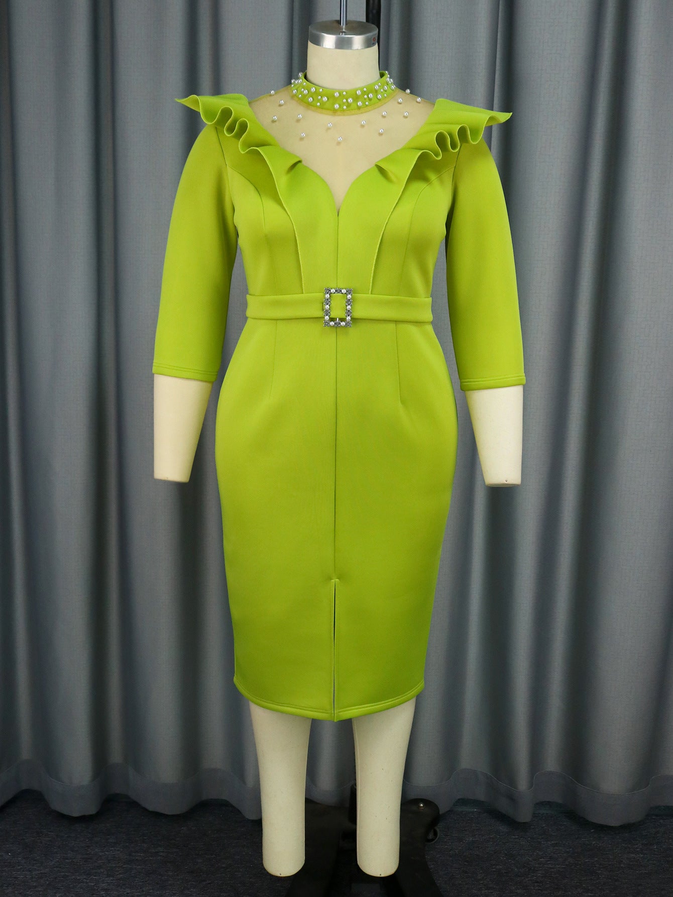 Ruffle See-Through Mesh Patchwork Formal Party High Waist Evening Dresses