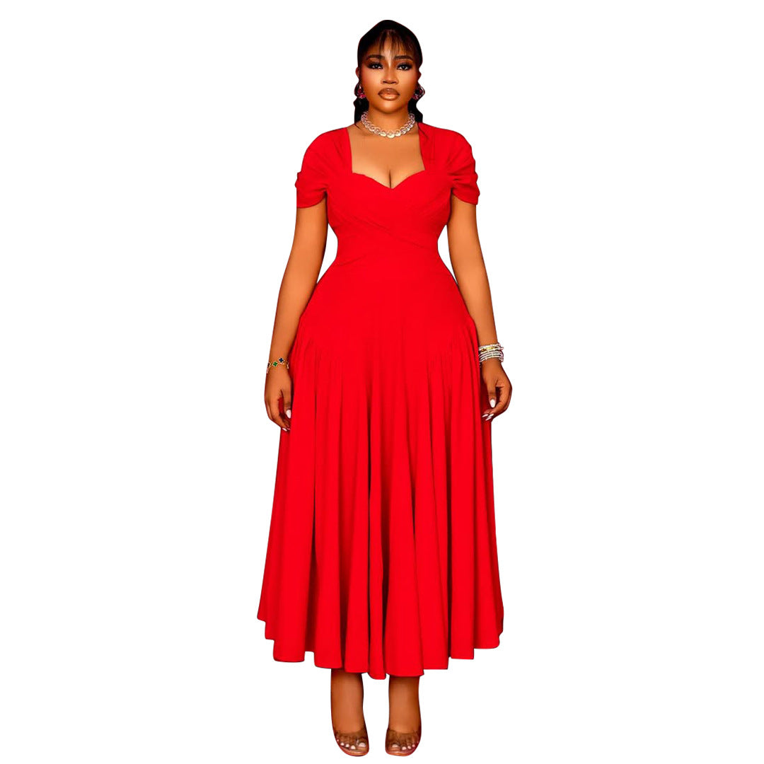 Plus Size Women's Fashion Elegant Square Neck Slim Waist A-line Long Dress 10