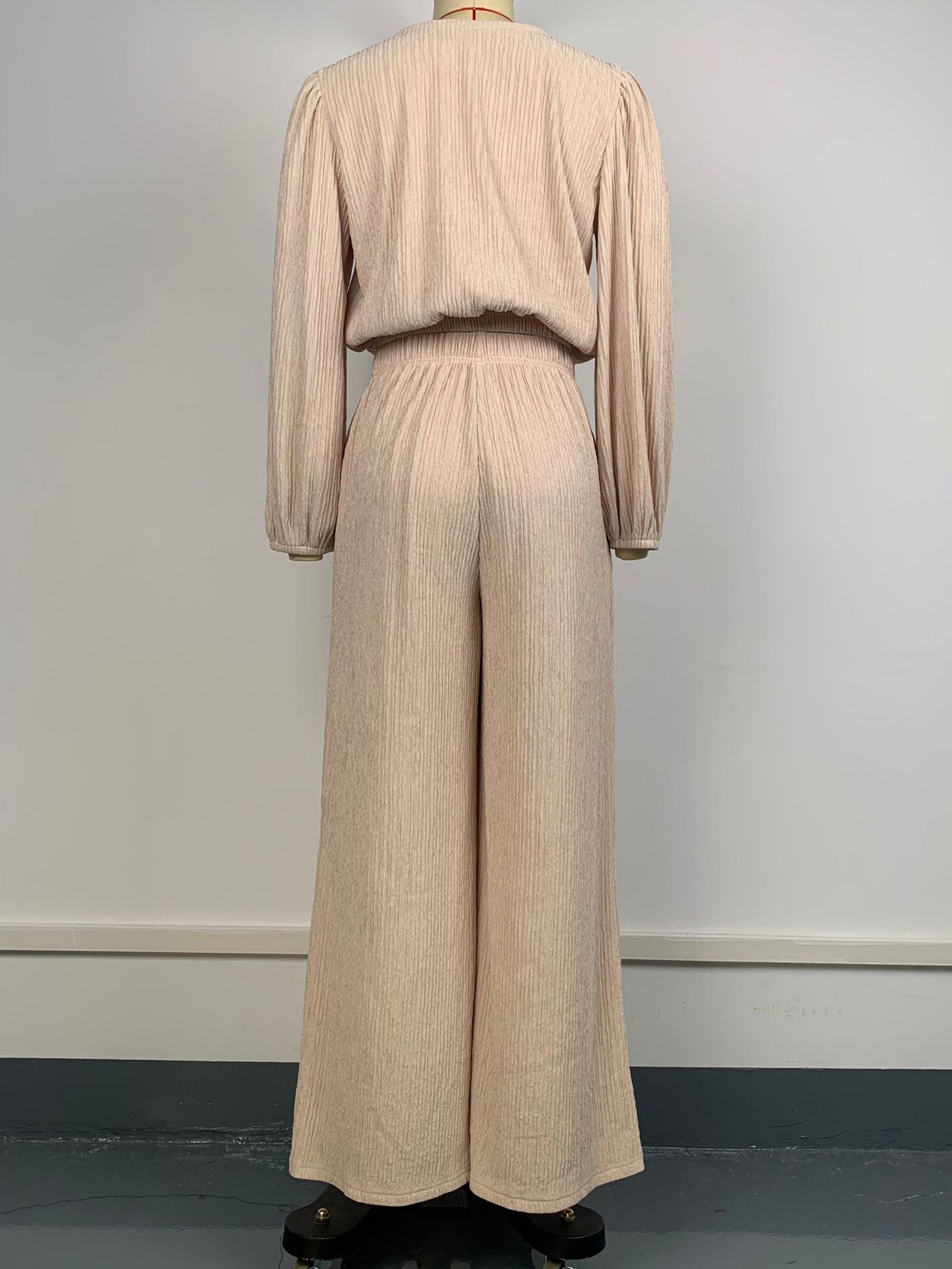 Women loose casual long-sleeved top and pleated pant two-piece set 5