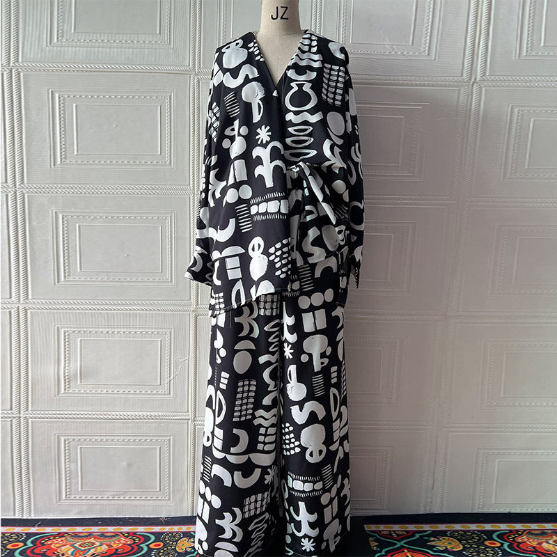 Summer Elegant Sexy Printed Top + Wide-Leg Pants Two-Piece Set 10