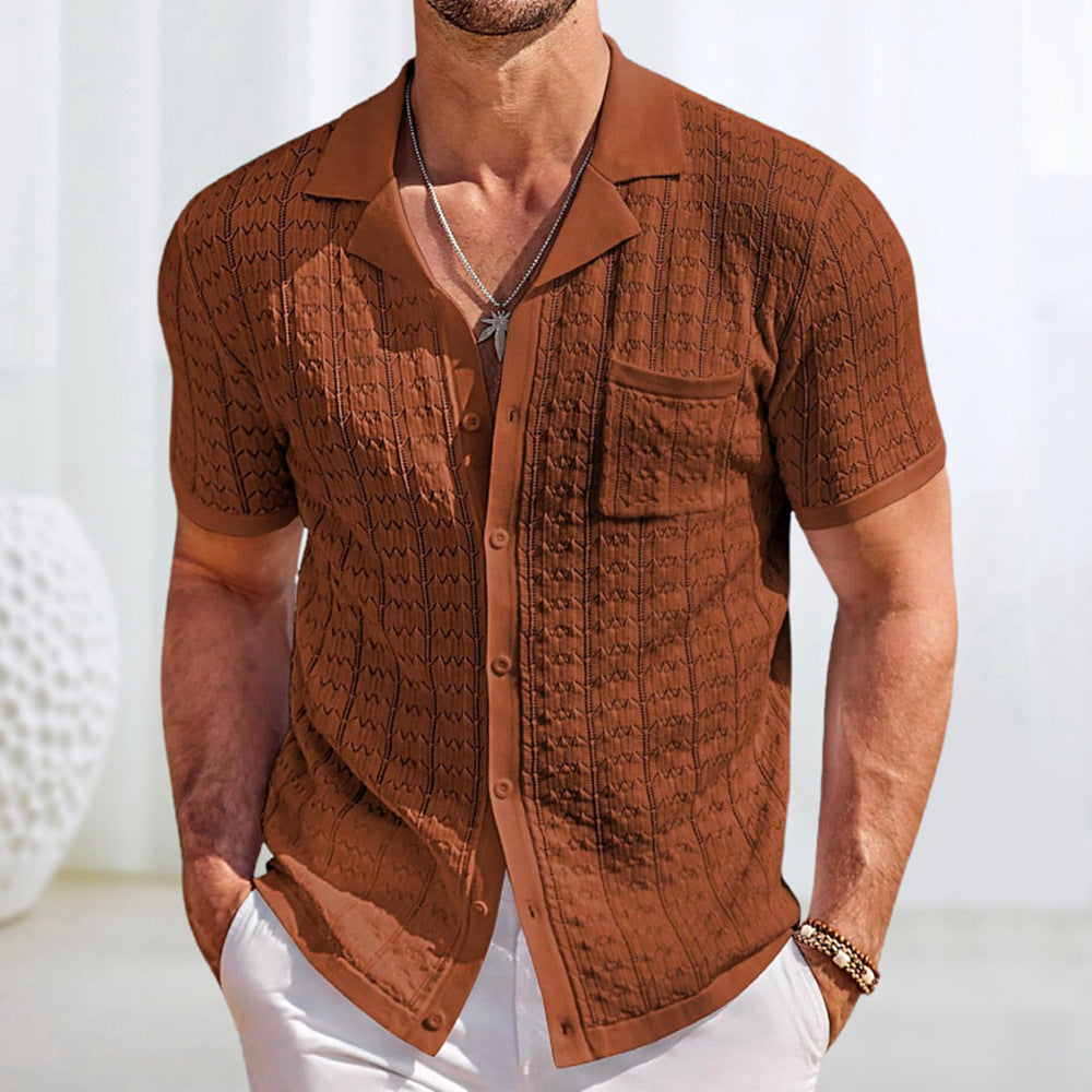 Men's Summer Short Sleeve Turndown Collar Knitting Polo Shirt Casual Top 9