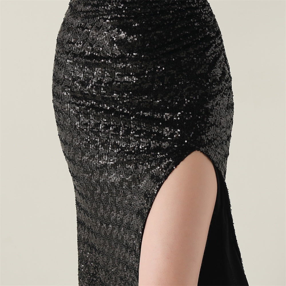 Plus Size Women clothing one-shoulder nail flower beaded evening dress 33