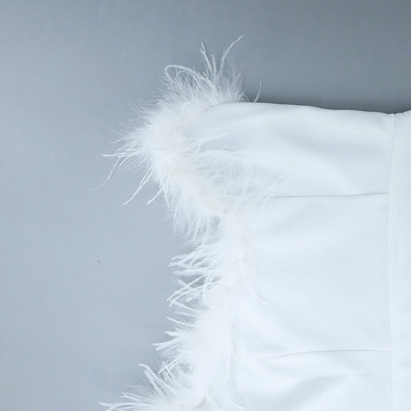 Spring Feather Deep V Sexy Tight Fitting Fashion Dress 24