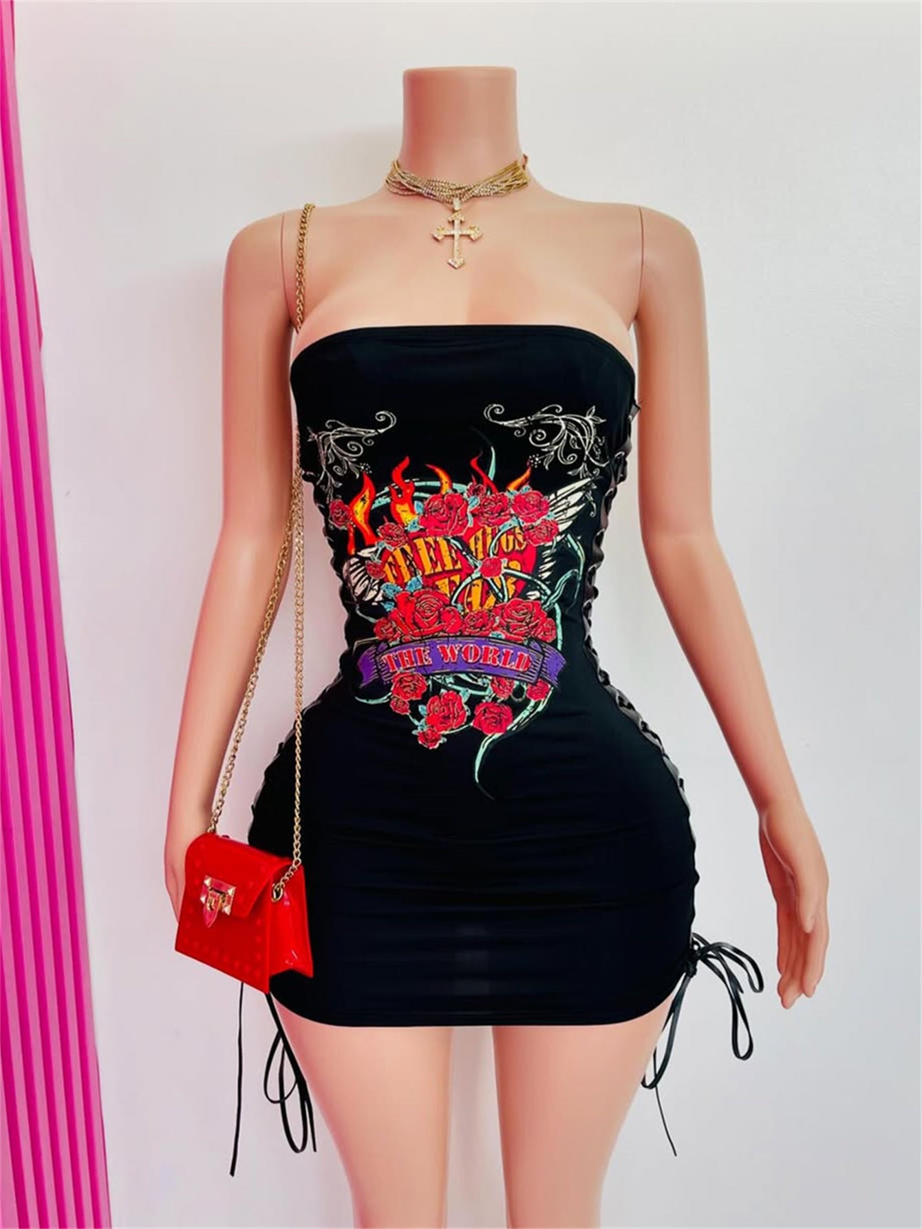 Street Sexy Printed Strapless Bodycon Short Dress 6