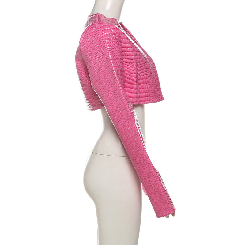 Women autumn and winter Style Round Neck Solid Crop coat 13