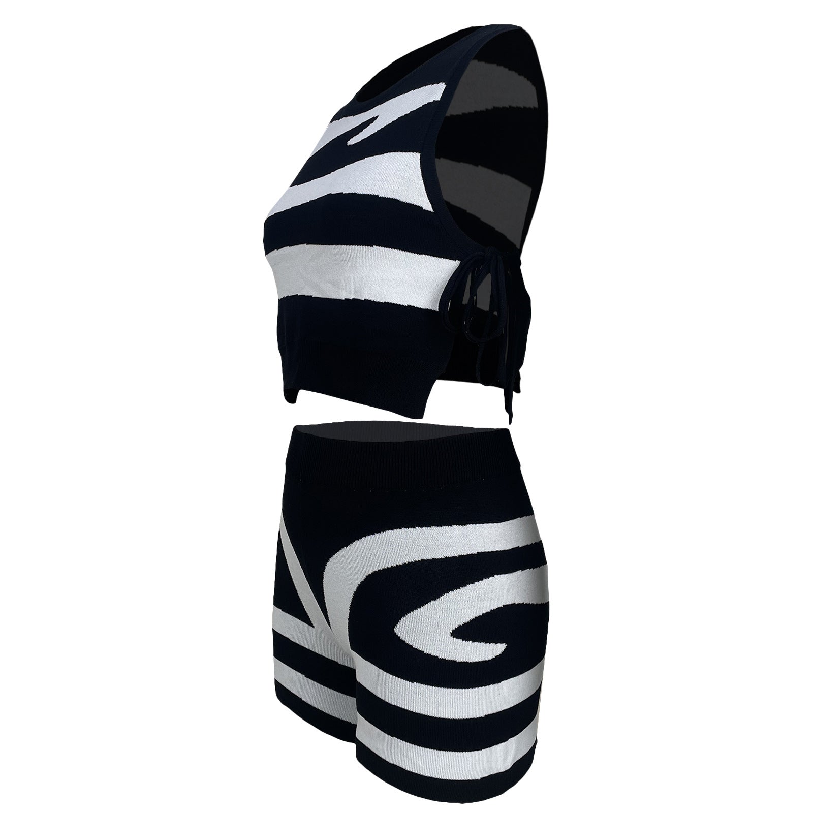 Women Sleeveless Tank Top Lace-Up Printed Casual Top and Shorts Two-Piece Set 36