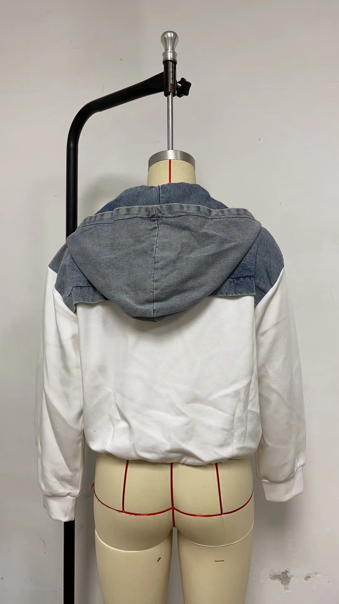 Autumn Fashion Loose Casual Denim Patchwork Hooded Women Hoodies 11