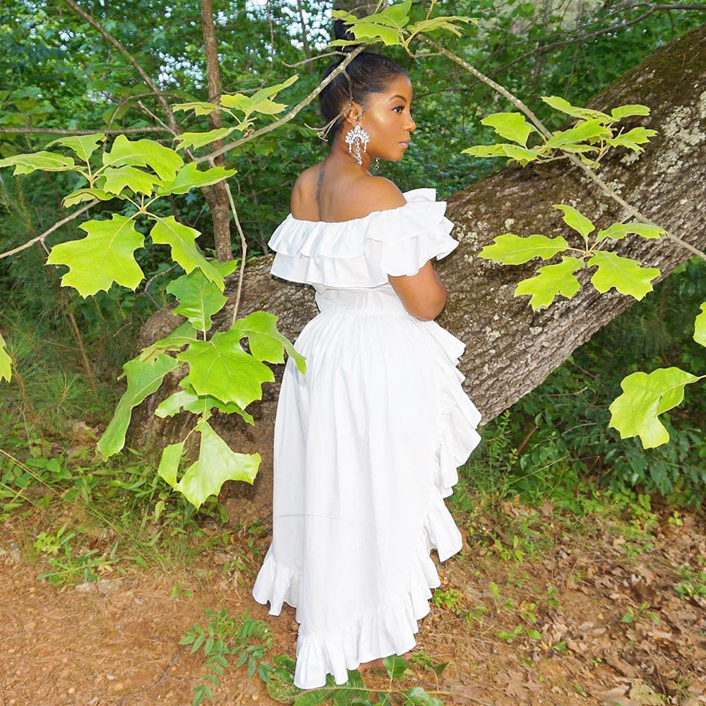 Women Off Shoulder Ruffle Solid Tuxedo Skirt