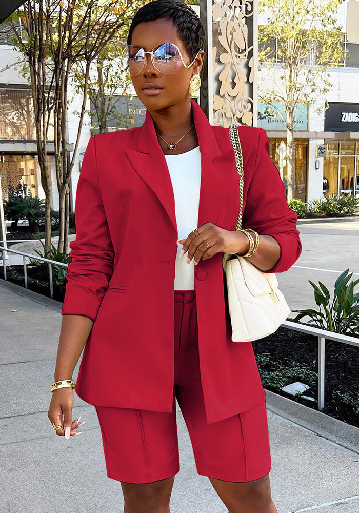 Women Career Blazer and Shorts Two-Piece Set 8