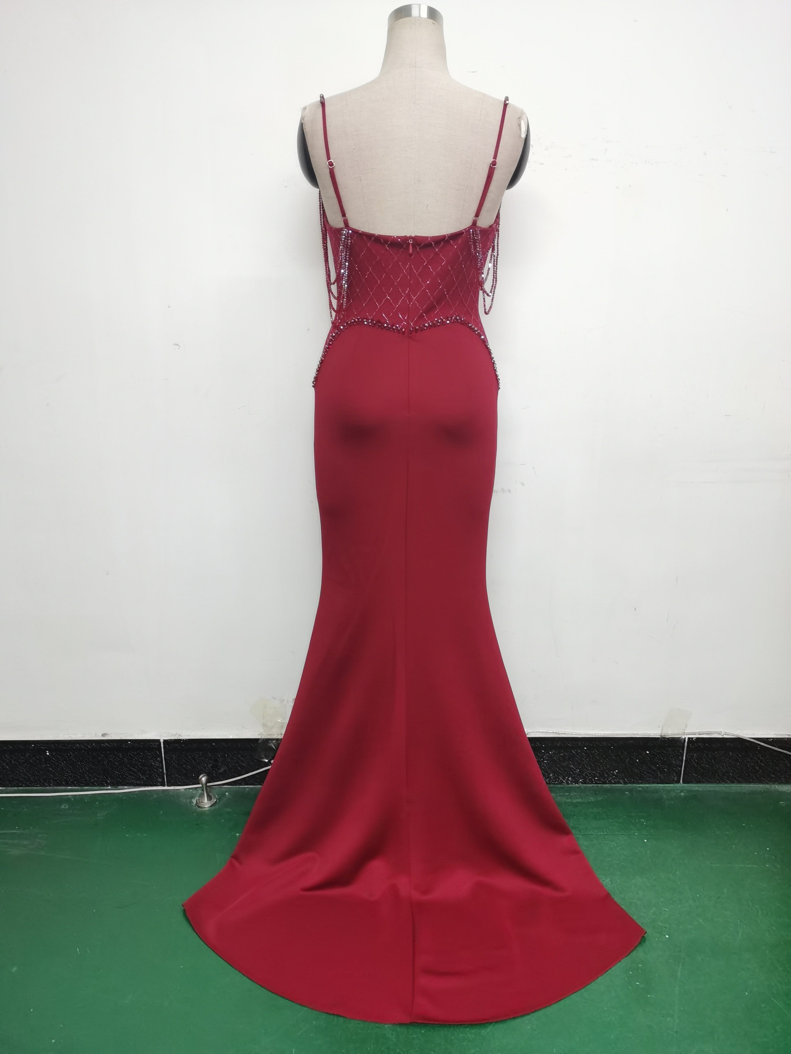 Women lace mesh herringbone Lace-Up beaded Formal Party evening dress 24