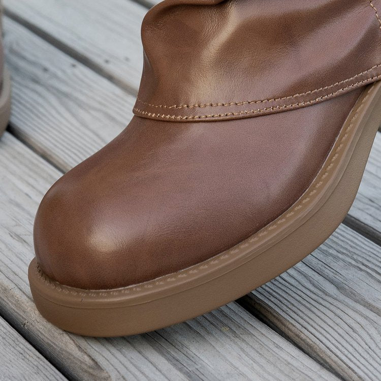 Stylish Brown Mid-Calf Boots with Chunky Sole Fashion Shorts for Women 7