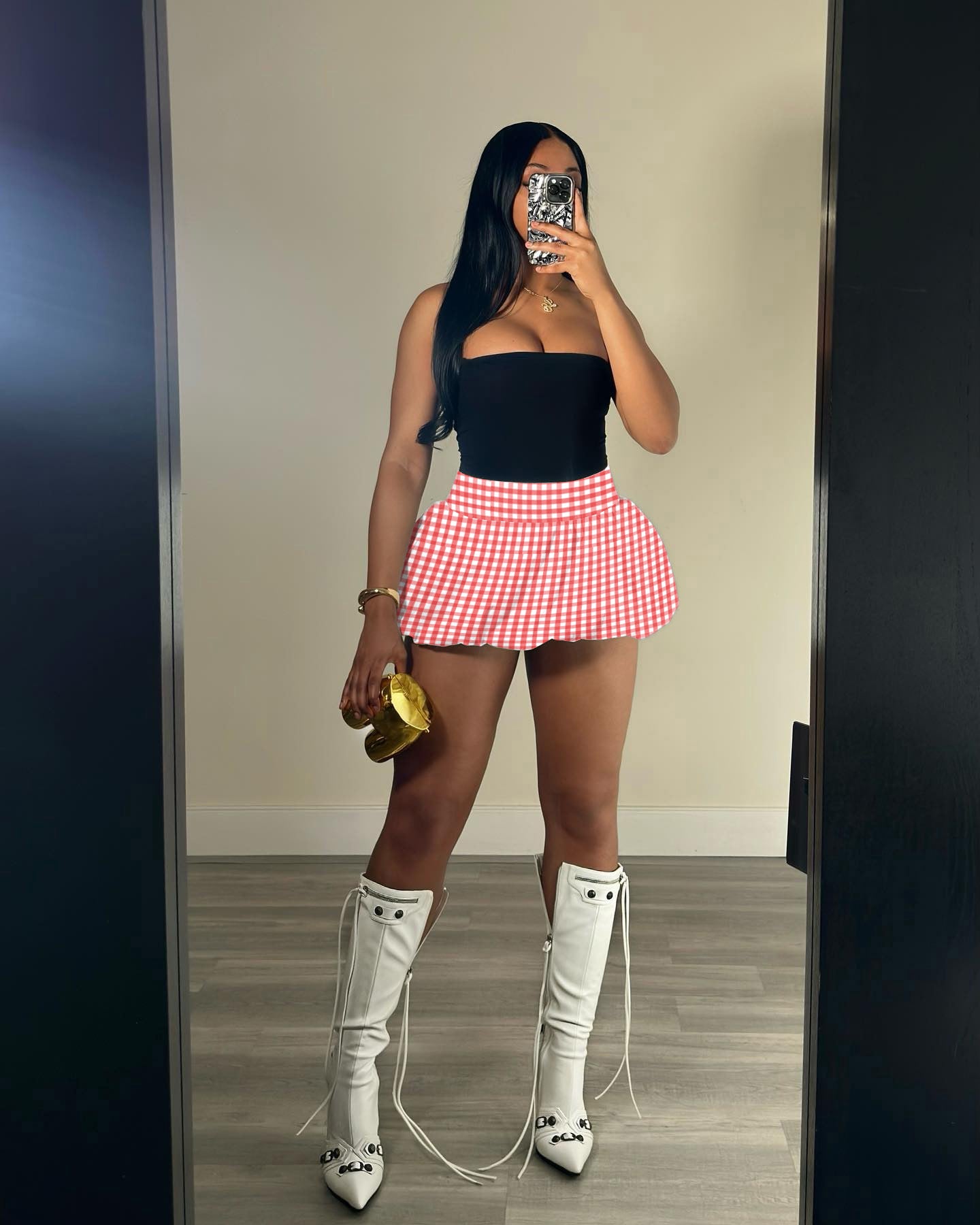 Women Solid Stretch Pleated Skirt Bubble Skirt 10