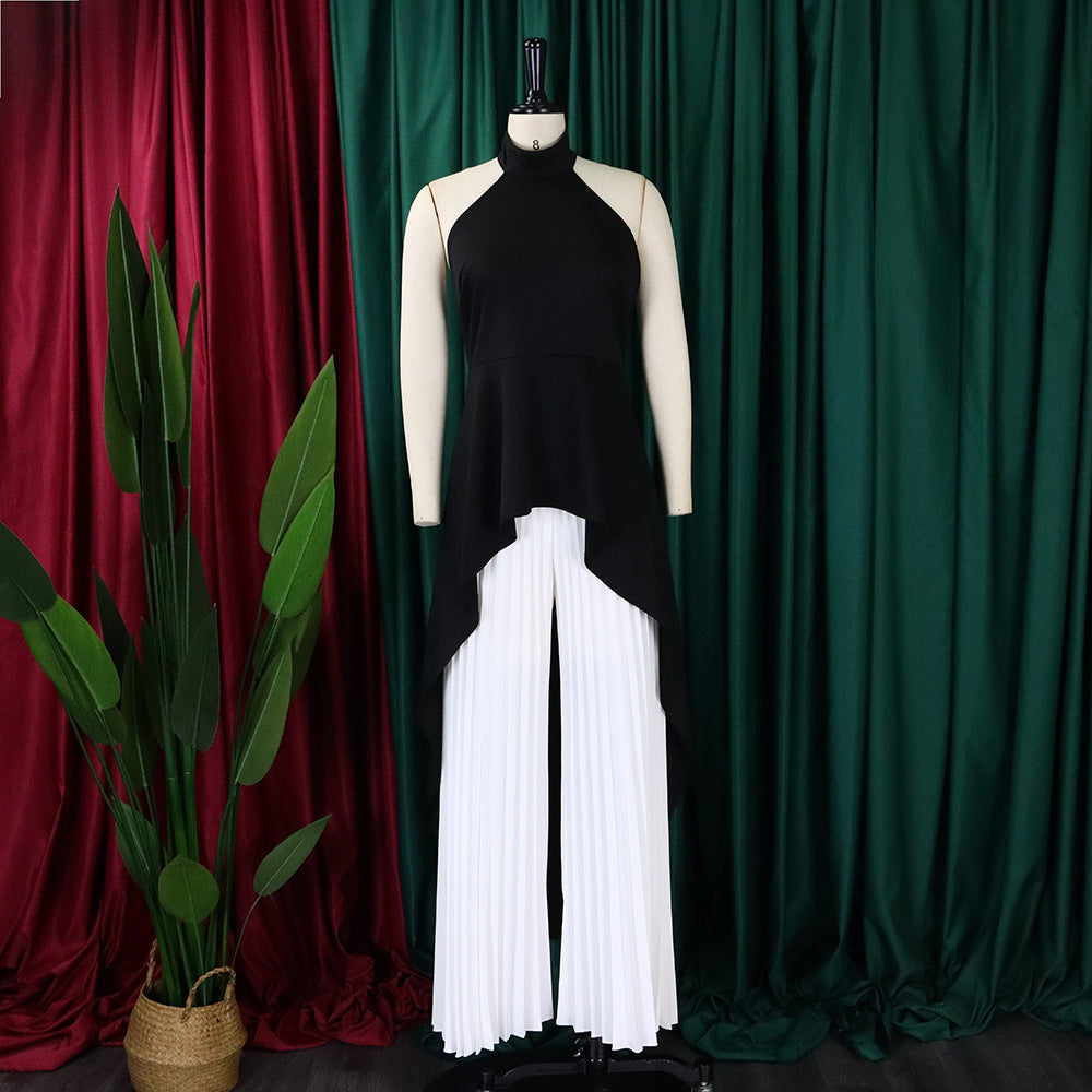 Women Sleeveless Irregular Top and Wide-leg Pants Two-Piece Set 48