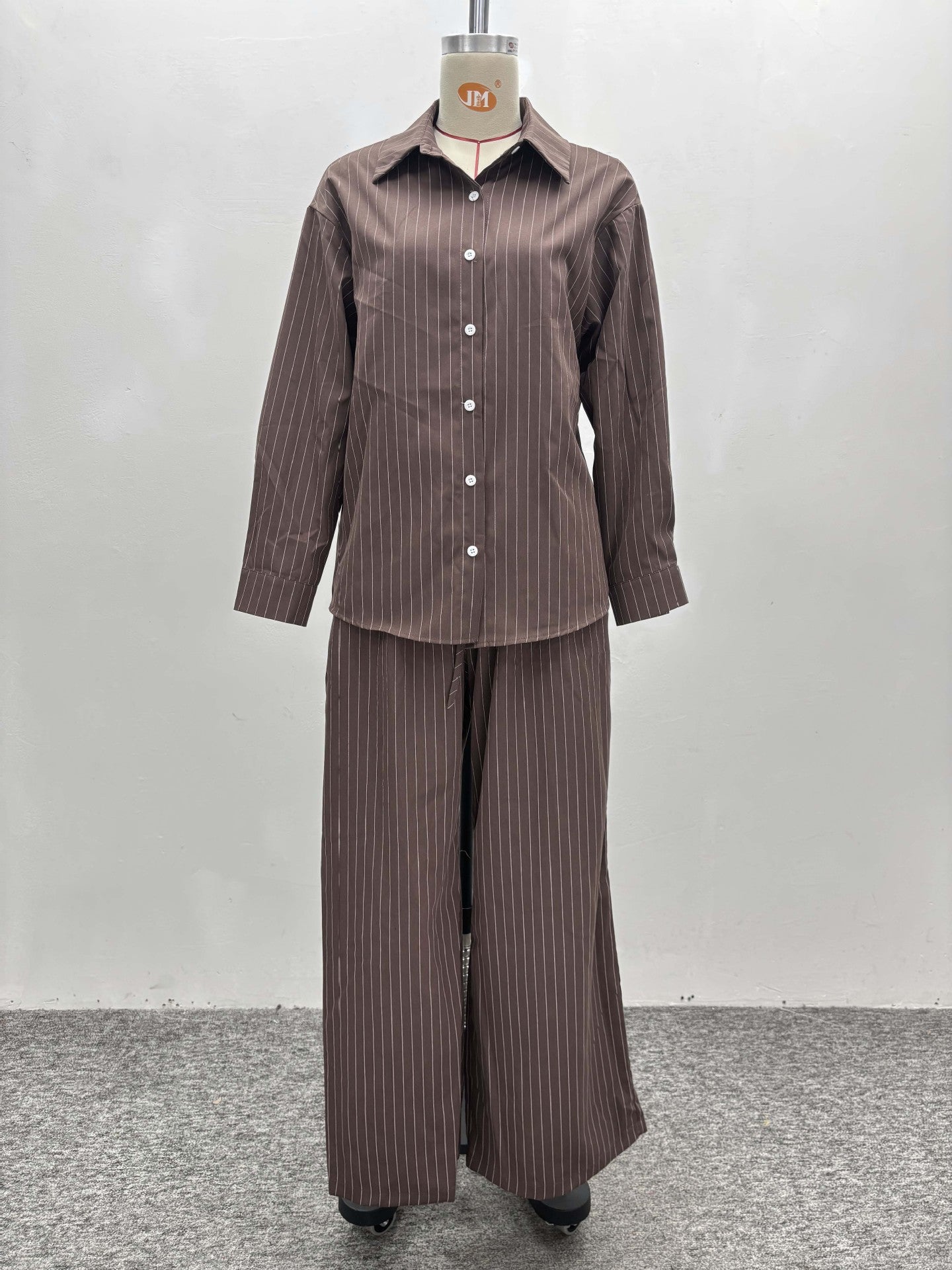 Plus Size High Waist Striped Shirt Trousers African Trendy Two Piece Set 11