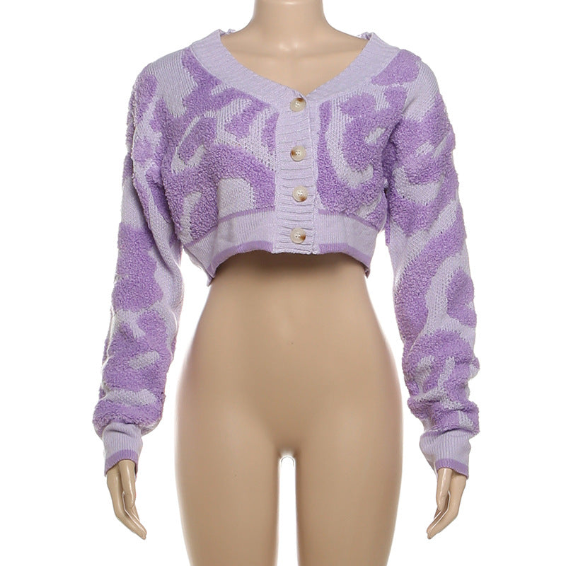 Autumn Fashion Color Matching V-Neck Buttoned High Waist Slim Women Knitting Top 28