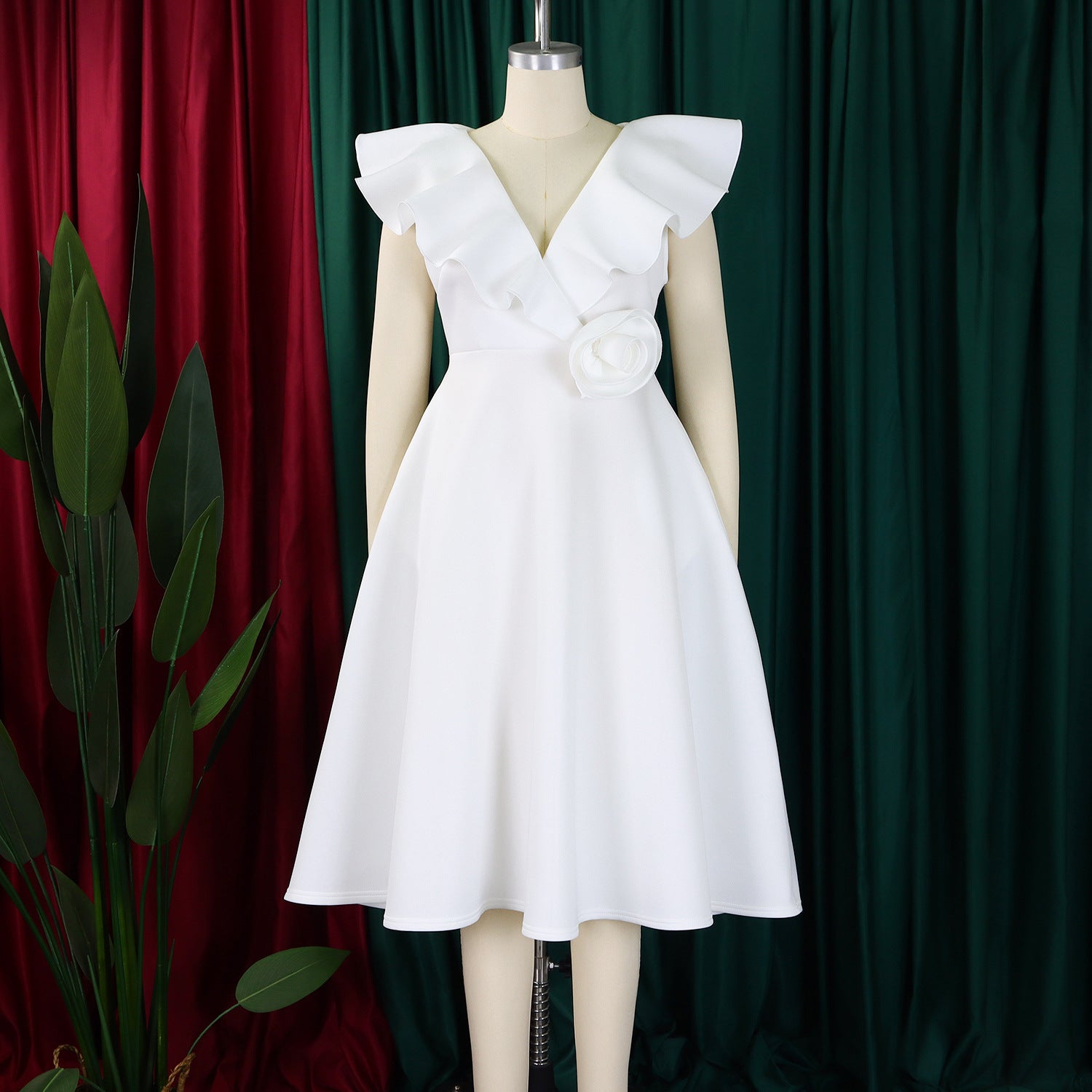 V Neck Floral Ruffle A-line Dress for Women Formal Party Gown 23