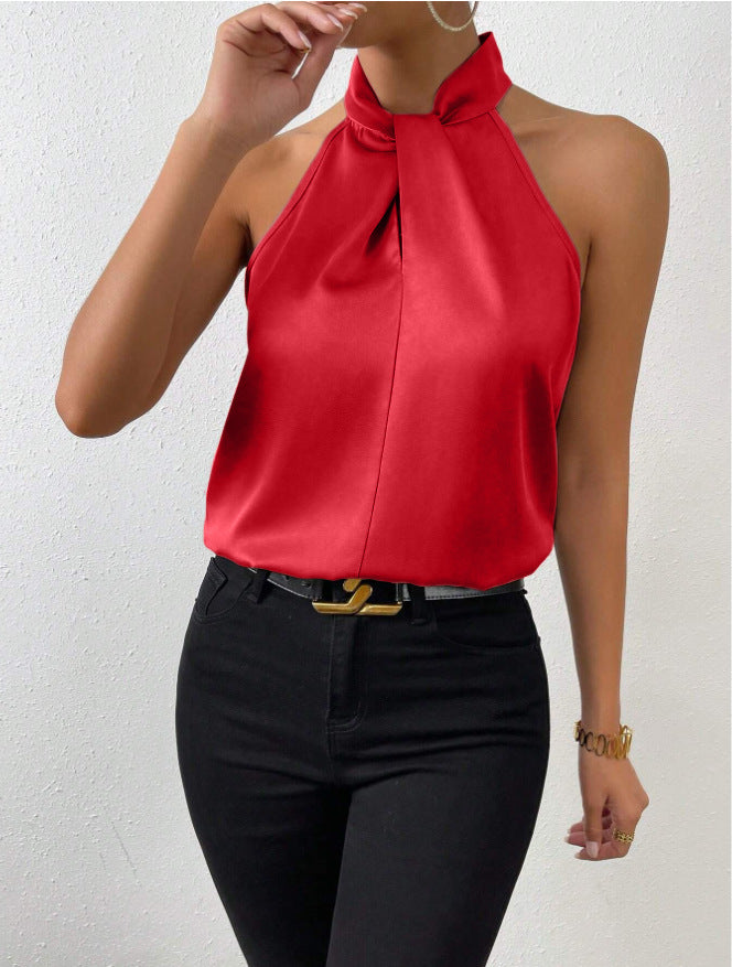 Women summer satin Halter neck sleeveless vest top 11