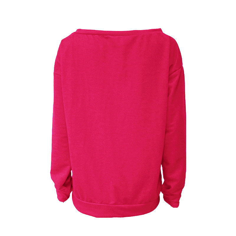 Love Letter Printed Long Sleeve T-Shirt Sexy Off-Shoulder Women's Top 28