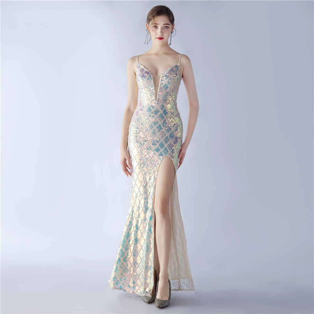 Women Lace-Up Sequin Evening Dress 12