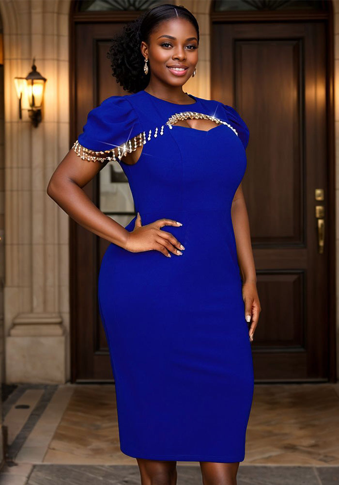 Women Round Neck Beaded Party Formal Party Hollow Bodycon Dress