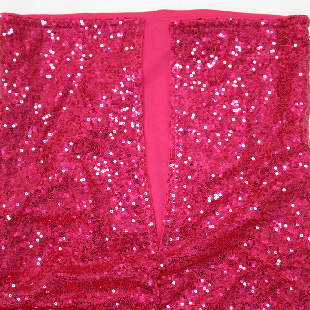 Strapless Bodycon A-Line Dress Women's Sequin Party Long Dress 19