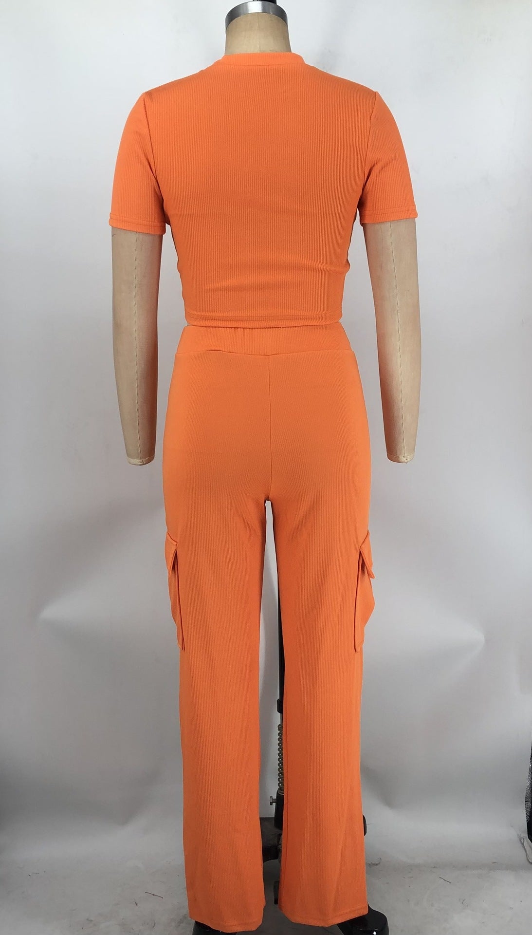 Women Solid short-sleeved top and wide-leg pants two-piece set 14