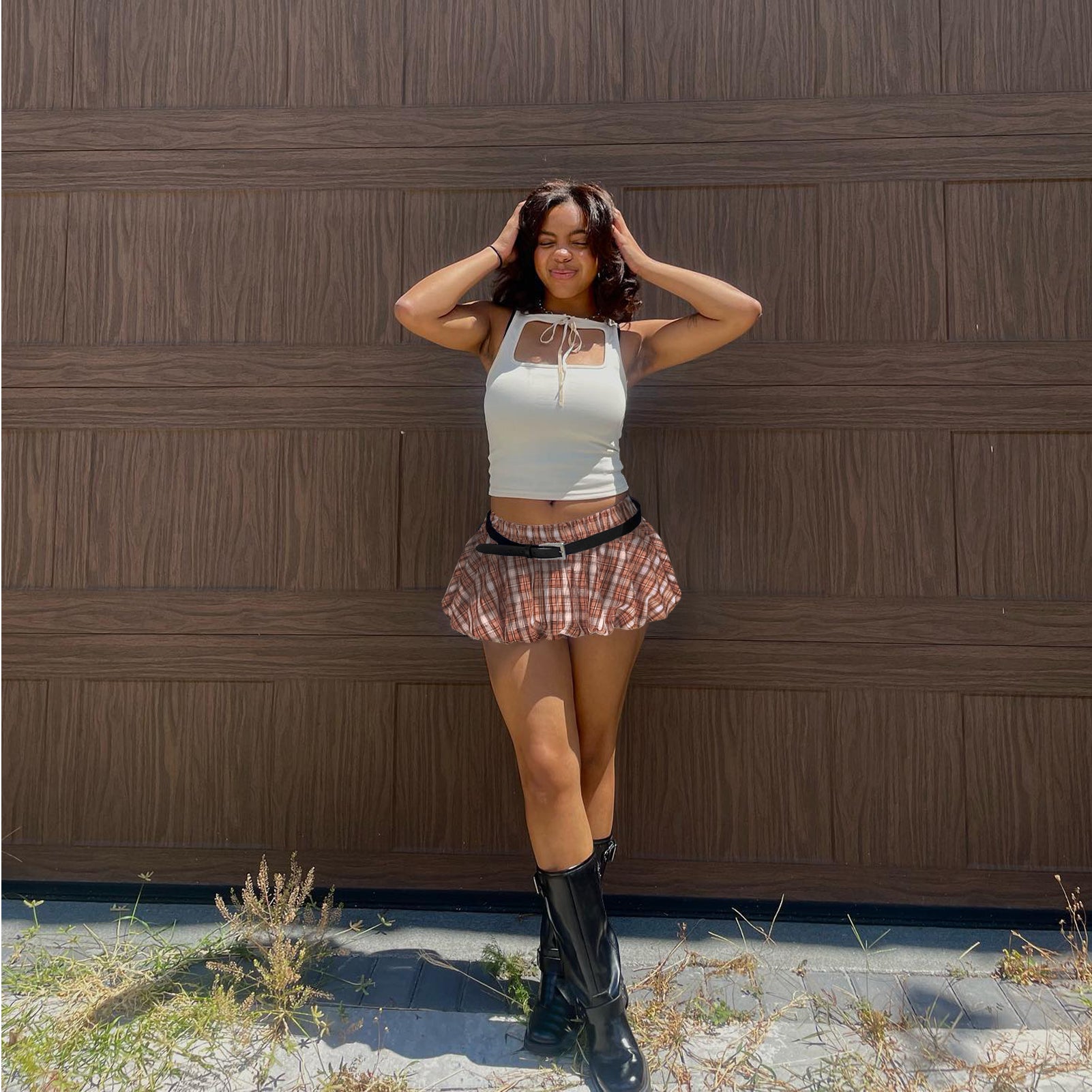 Women plaid mini pants skirt 70