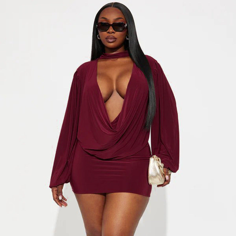 Women Fall Solid Casual V-Neck Long-Sleeved Top and Mini Skirt Two-Piece Set 25