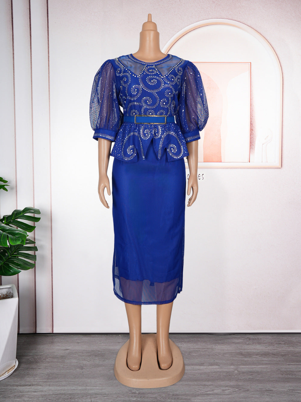 Plus Size African Women Beaded Puff Sleeve Bodycon Dress 13