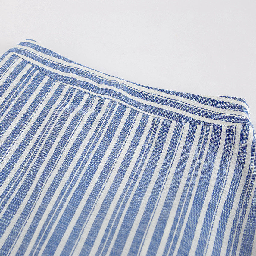 Women Striped V-Neck Sleeveless Top and Skirt Two-Piece 22