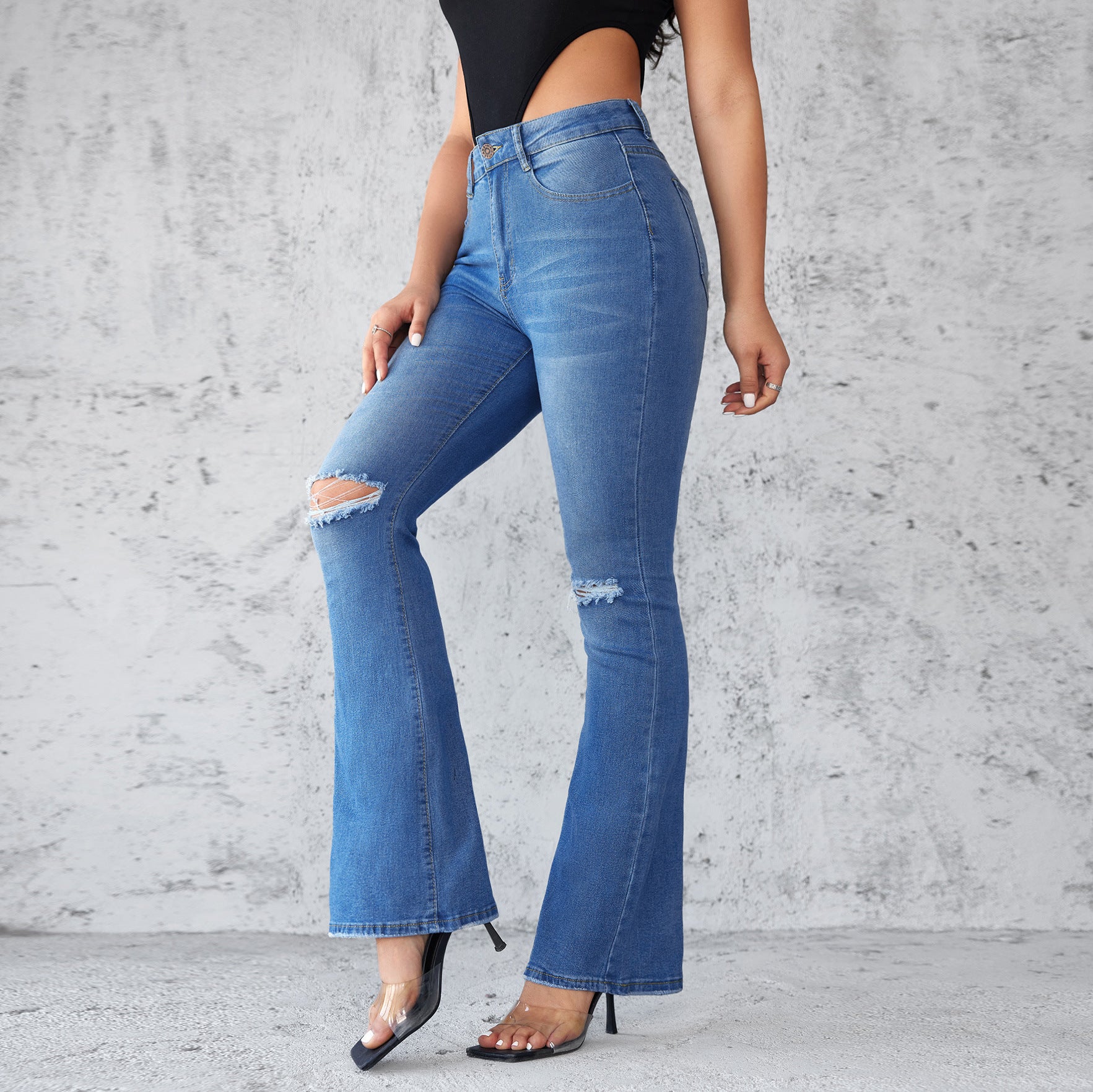 Slim Fit High-Waist Stretch Ripped Women's Denim Pants 5