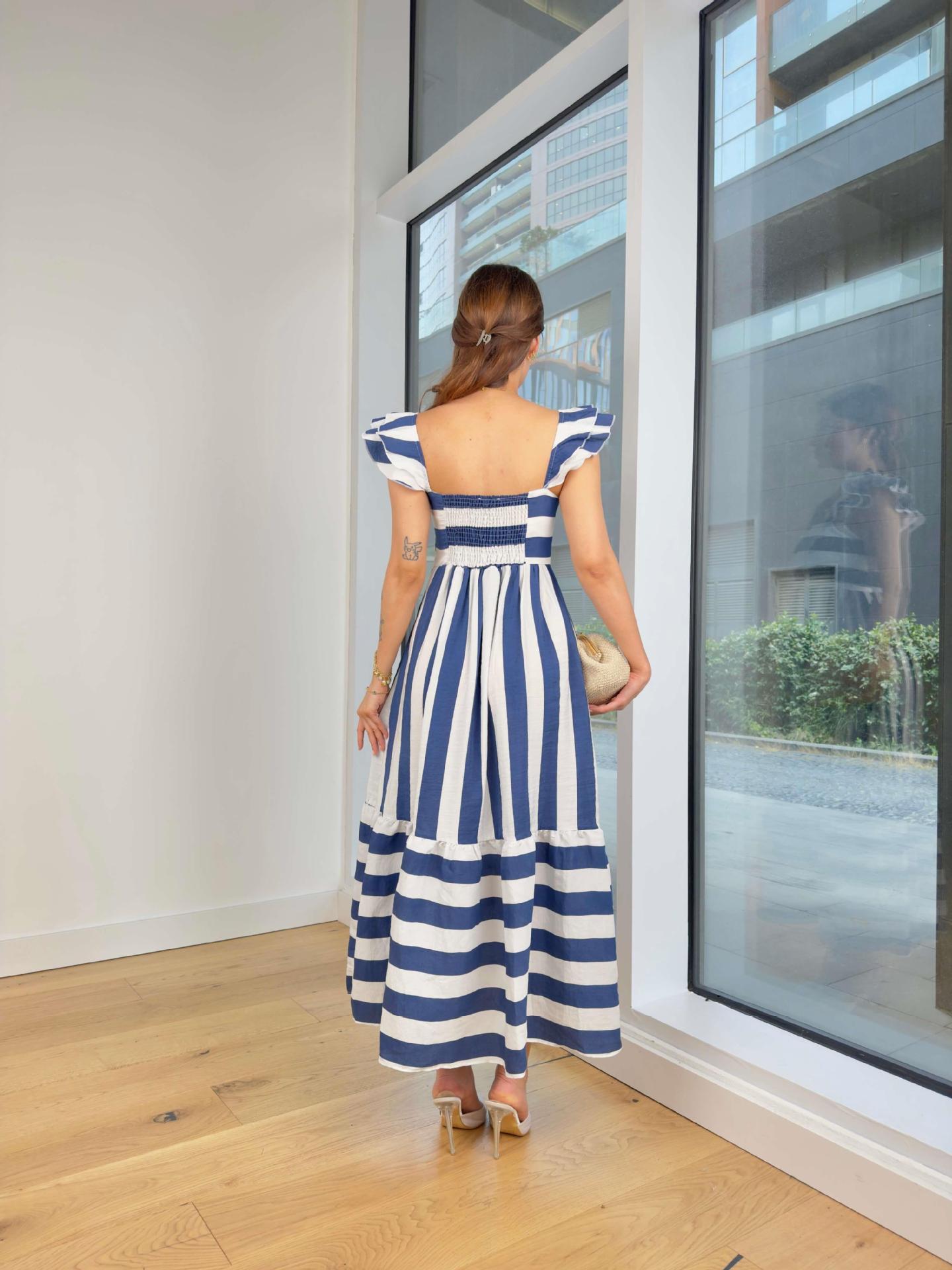 Summer Women elegant Off Shoulder stripe Strap Dress 6