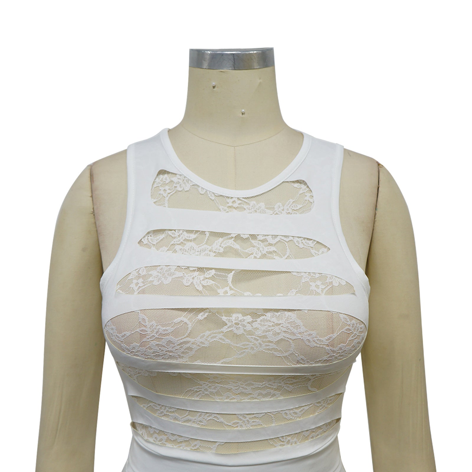 Fashion Women's Sexy Sleeveless Lace Patchwork Two Piece Skirt Set 15